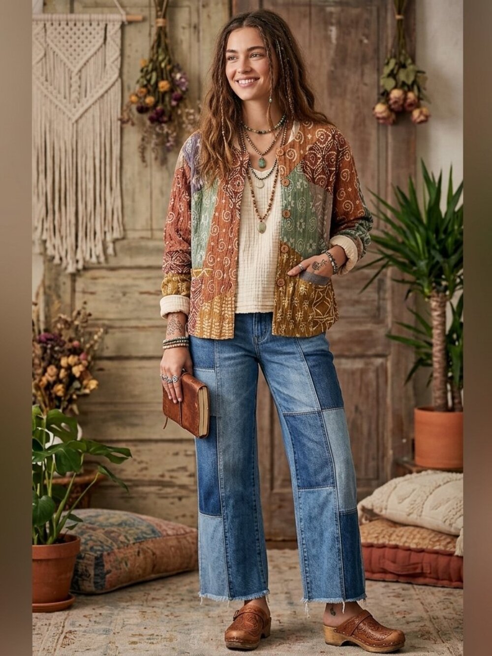 Sacred Threads Mixed Pattern Colorful Patchwork Button Front Jacket Sz S